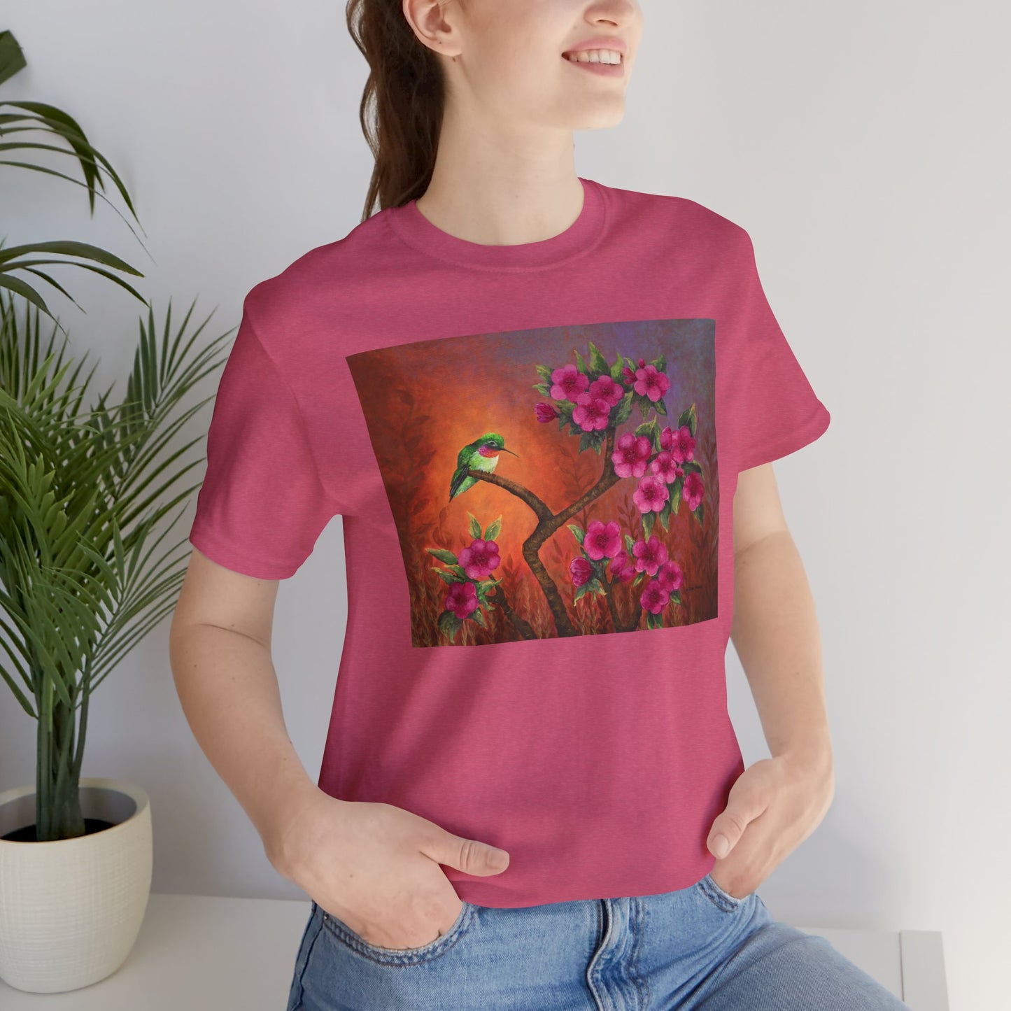 Hummingbird Sunset Painting Adult Unisex Jersey Short Sleeve T-Shirt