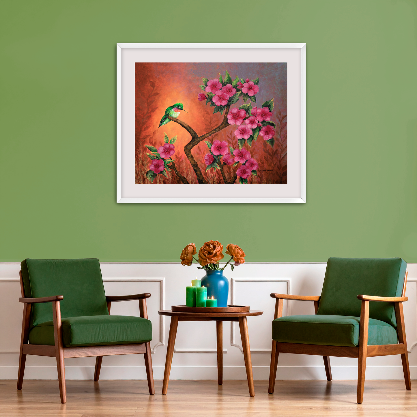 Hummingbird Sunset Fine Art Paper Print, Mat & Frame