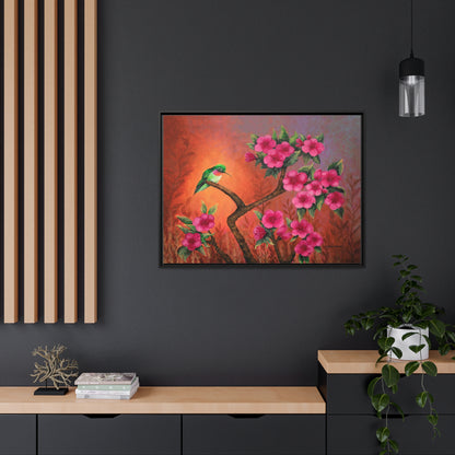 Hummingbird Sunset Canvas Print, Black Frame