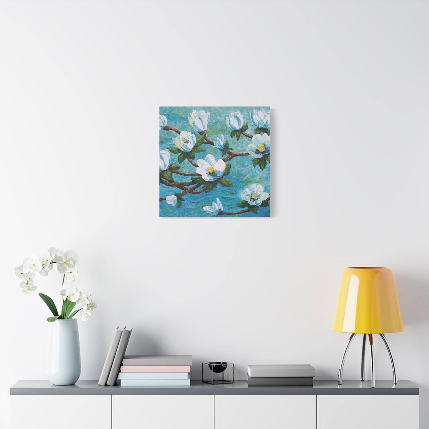 Magnolia Over Water Canvas Print