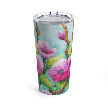 Pink Flowers Delight Painting Tumbler 20oz