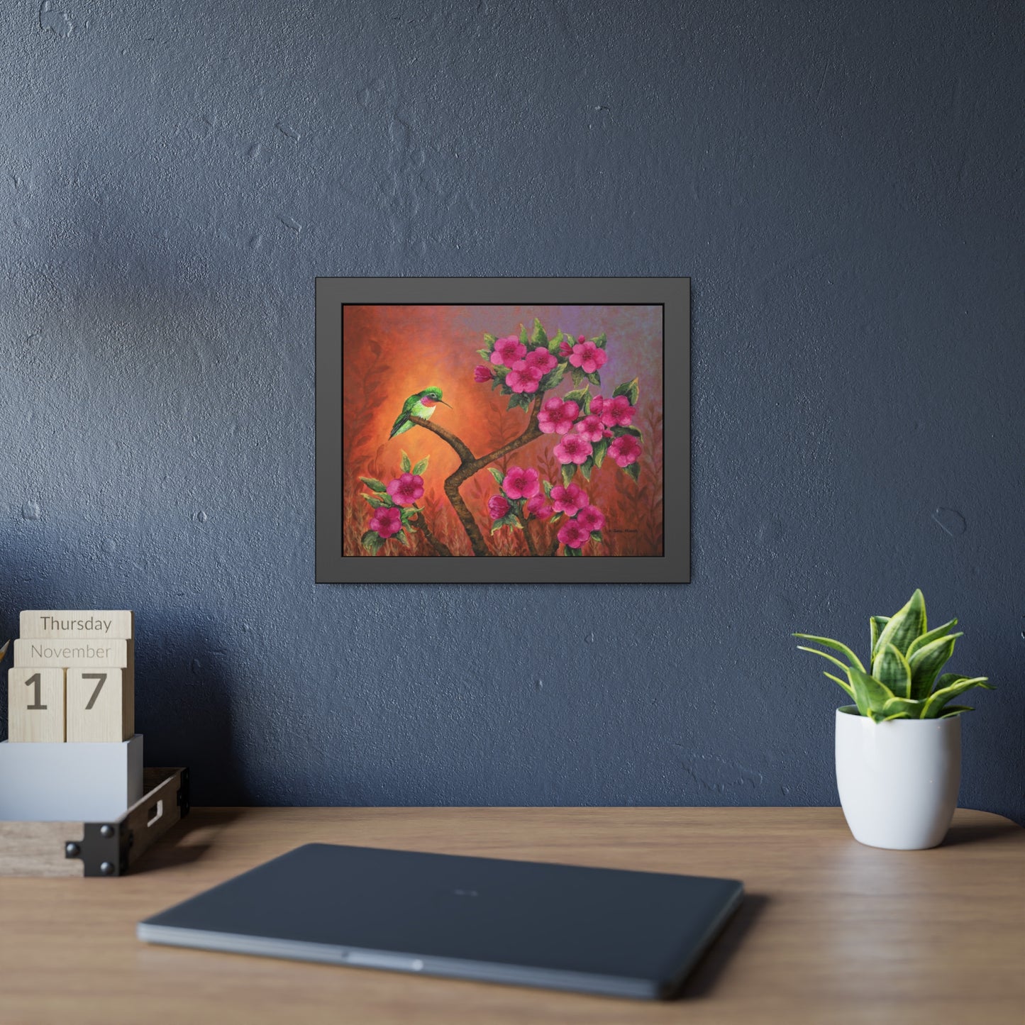 Hummingbird Sunset Paper Print, Framed