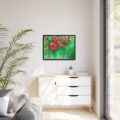 Roses and Confetti Canvas Print, Black Frame