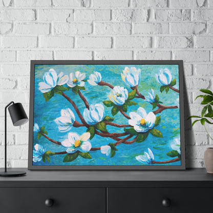 Magnolia Over Water Paper Print, Framed