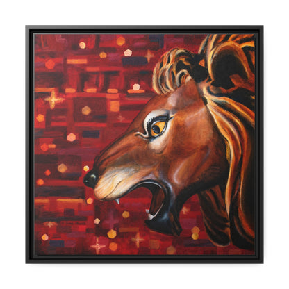 Carousel Lion Canvas Print, Black Frame