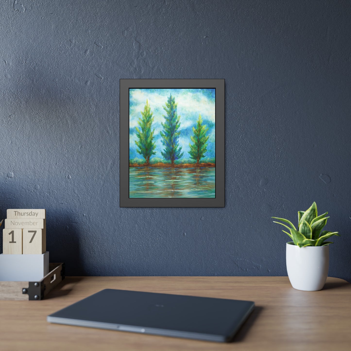 Three River Pines Paper Print, Framed