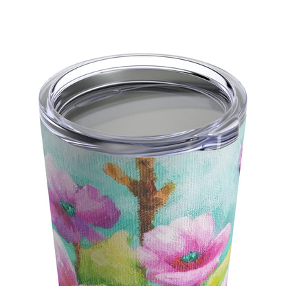 Pink Flowers Delight Painting Tumbler 20oz