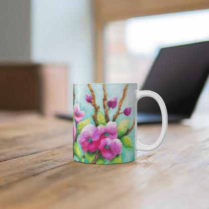 Pink Flowers Delight Painting Mug 11oz