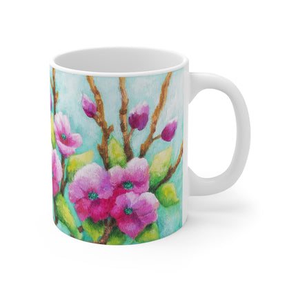 Pink Flowers Delight Painting Mug 11oz