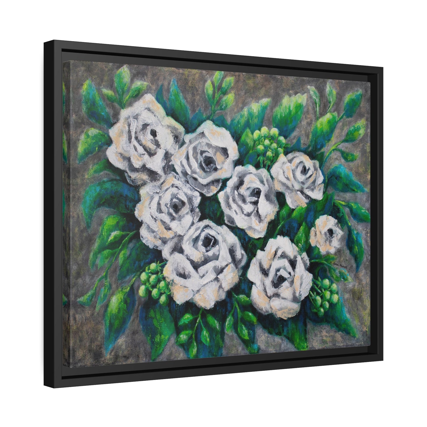 Rose Bouquet Burst Canvas Print, Black Frame