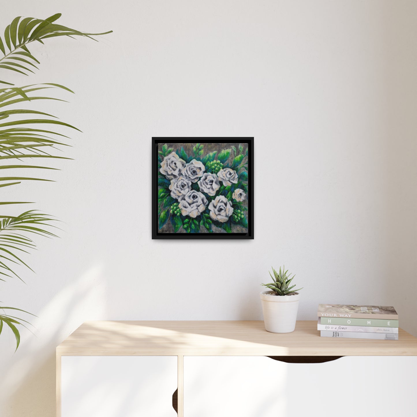 Rose Bouquet Burst Canvas Print, Black Frame