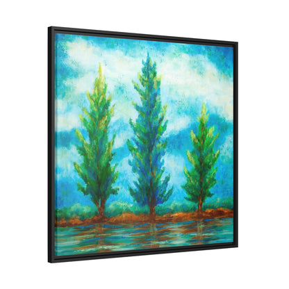 Three River Pines Canvas Print, Black Frame