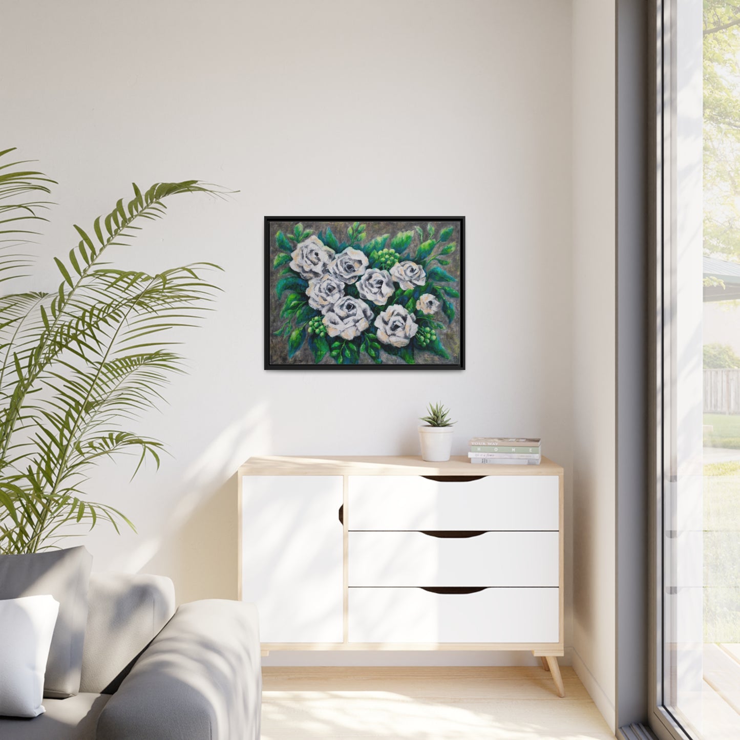 Rose Bouquet Burst Canvas Print, Black Frame