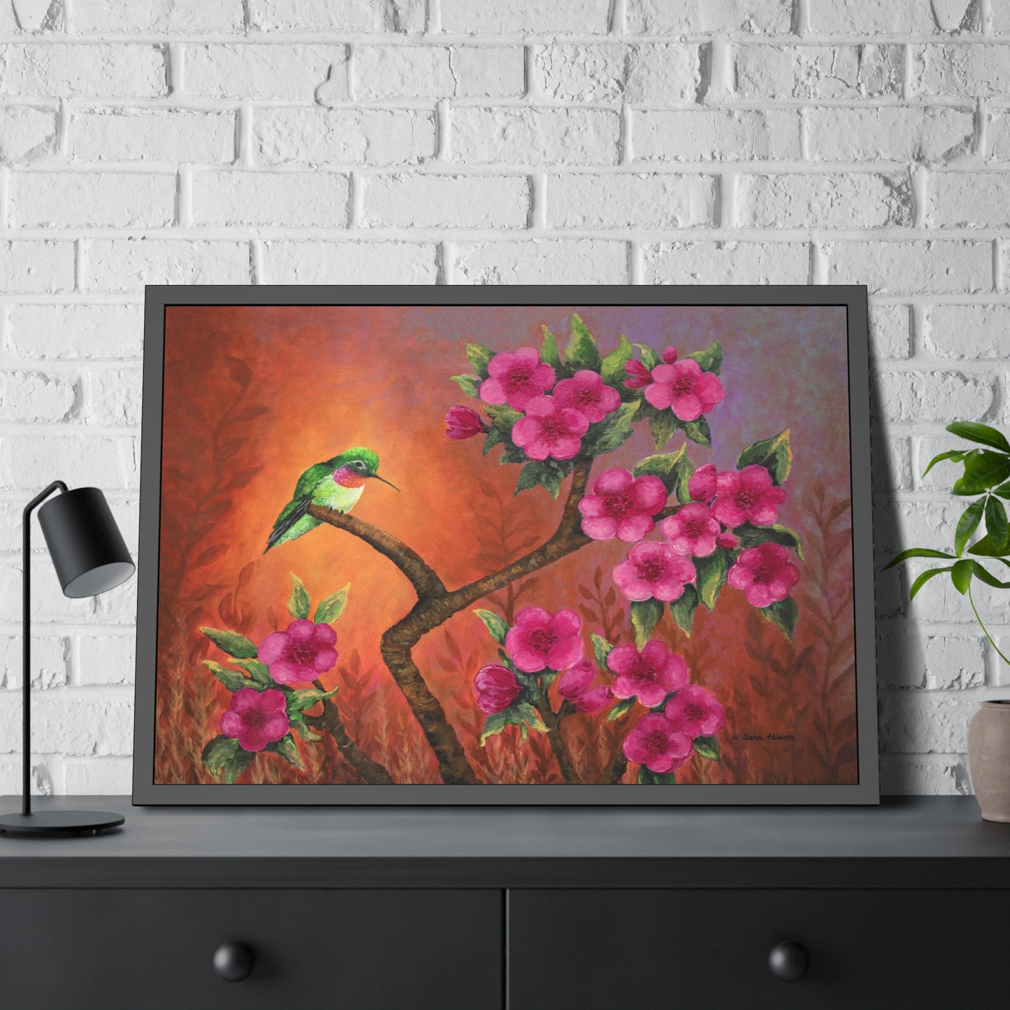 Hummingbird Sunset Paper Print, Framed