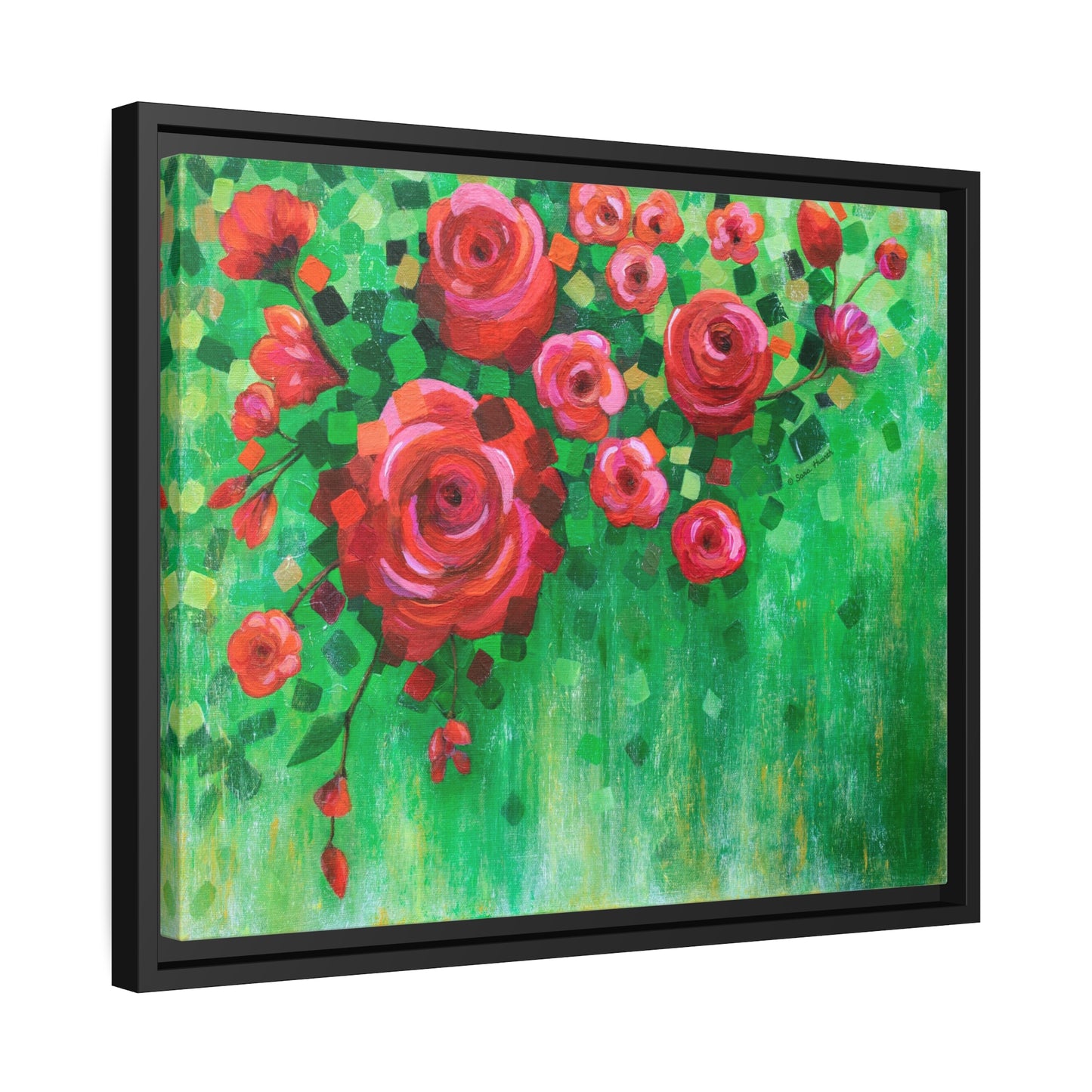 Roses and Confetti Canvas Print, Black Frame