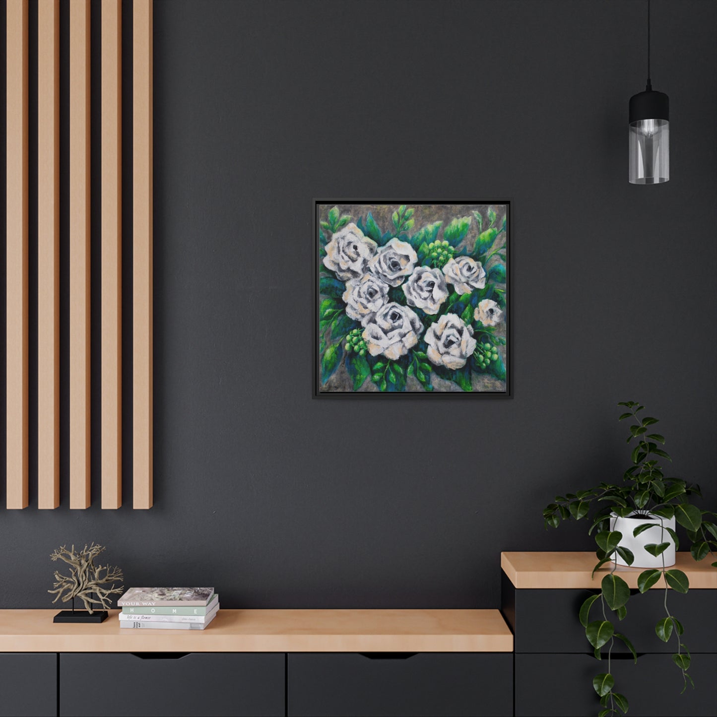 Rose Bouquet Burst Canvas Print, Black Frame