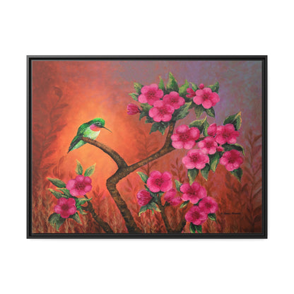 Hummingbird Sunset Canvas Print, Black Frame