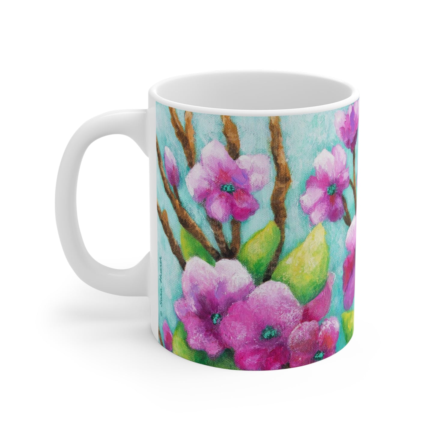 Pink Flowers Delight Painting Mug 11oz