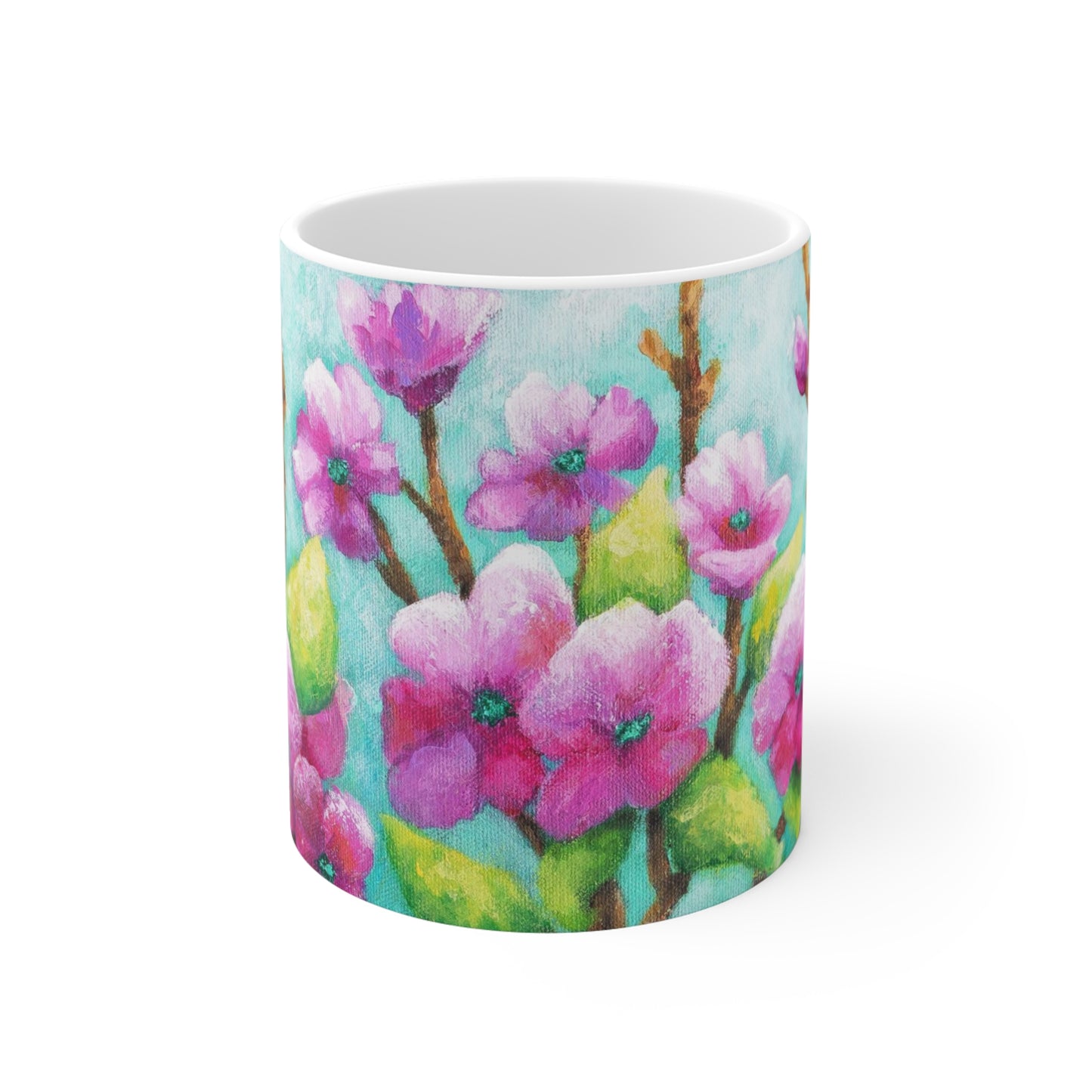 Pink Flowers Delight Painting Mug 11oz