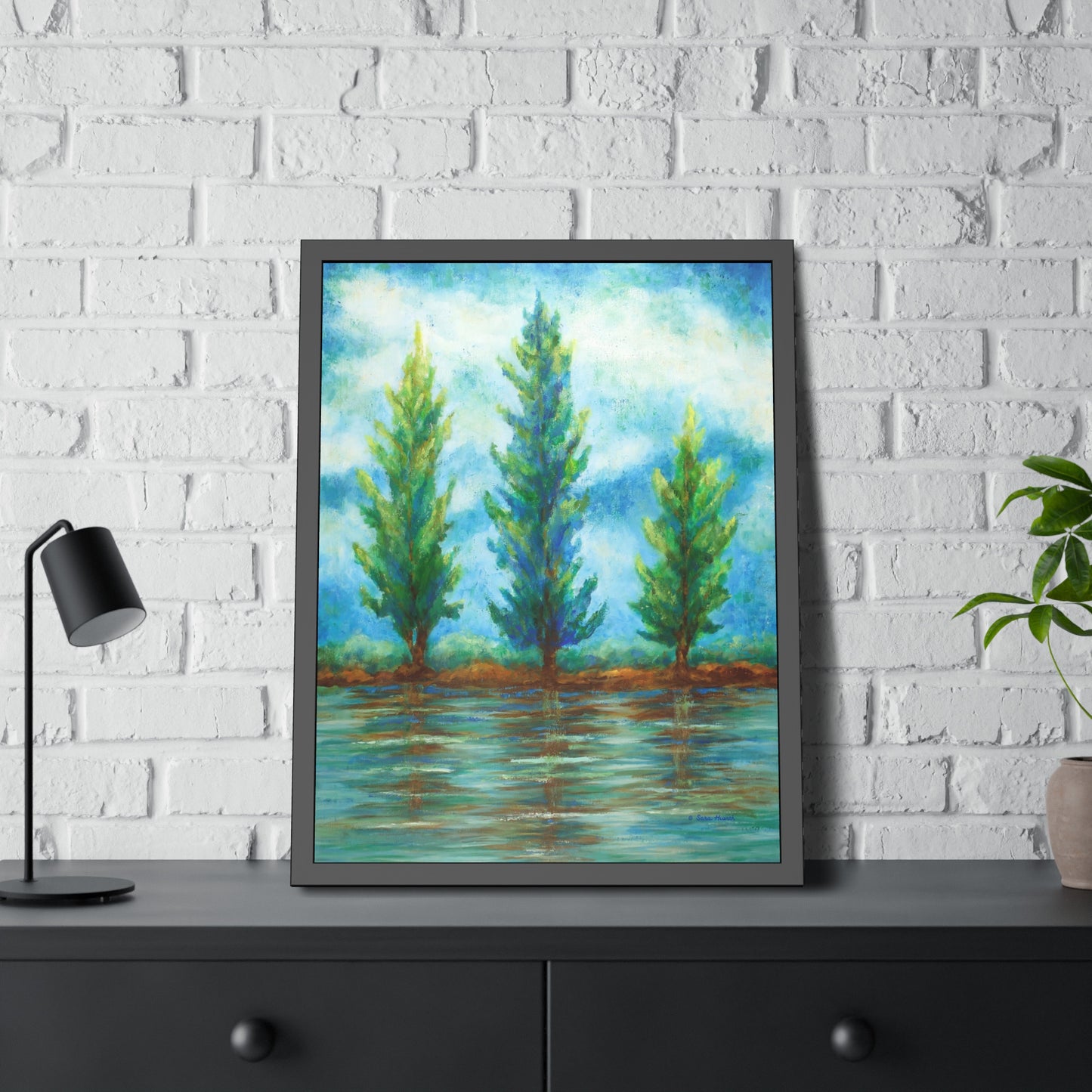 Three River Pines Paper Print, Framed