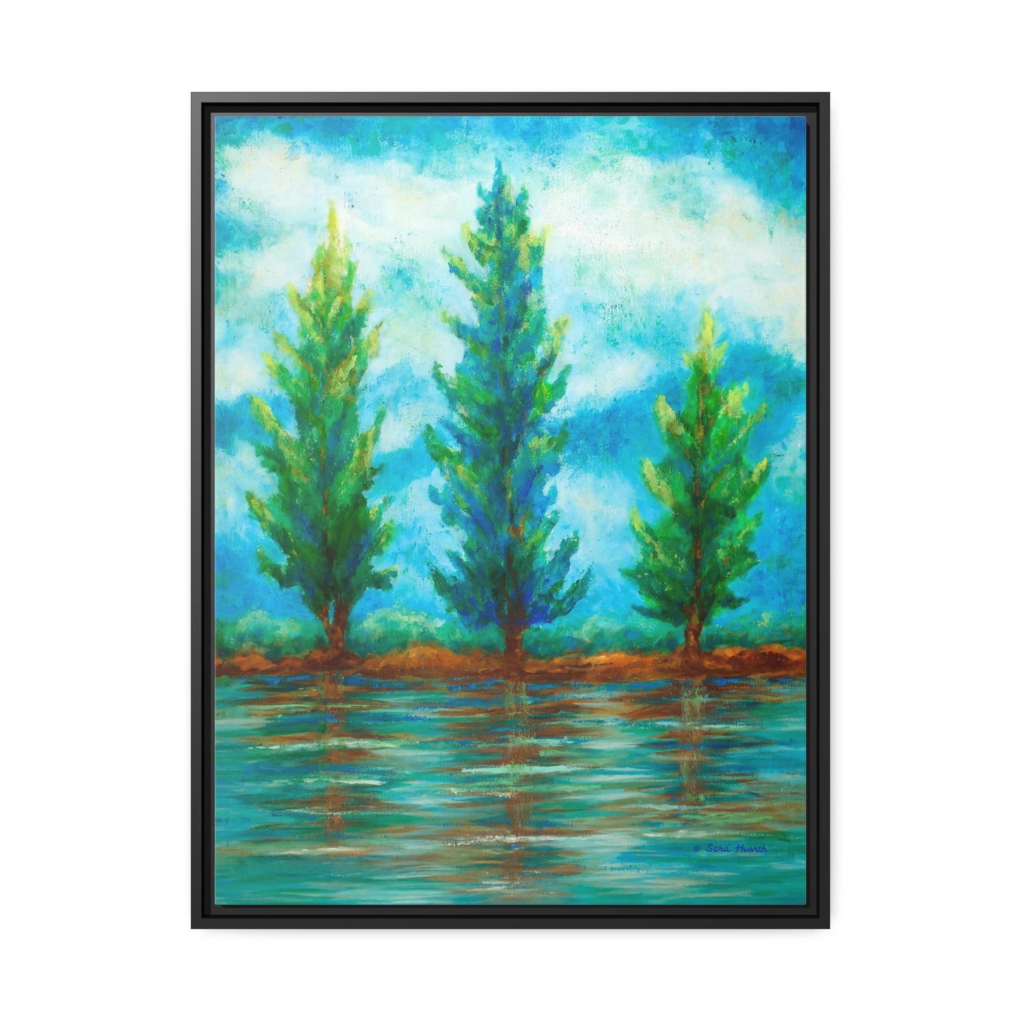 Three River Pines Canvas Print, Black Frame