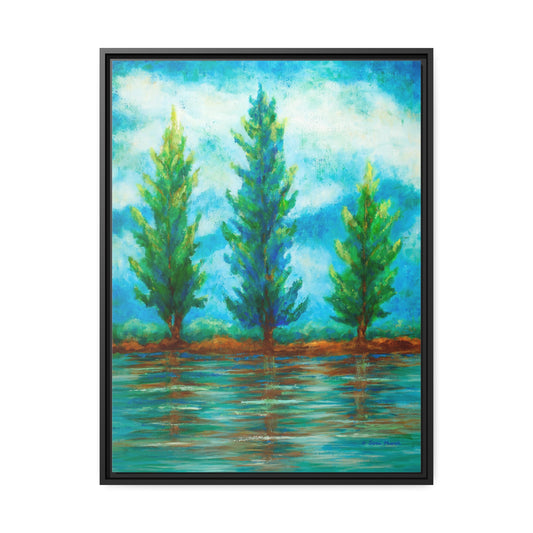 Three River Pines Canvas Print, Black Frame