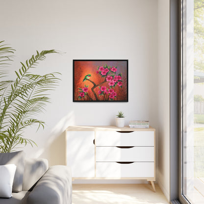 Hummingbird Sunset Canvas Print, Black Frame