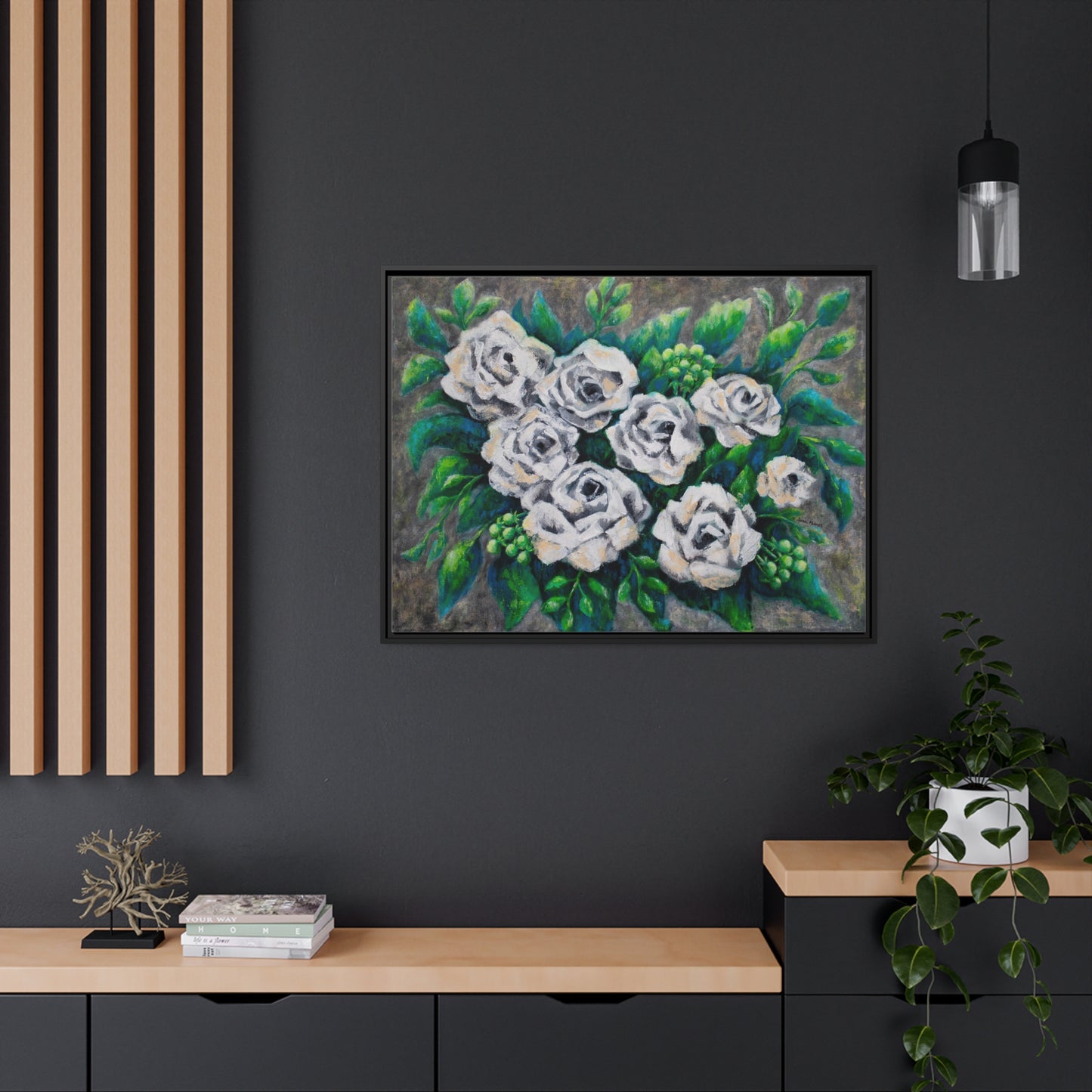 Rose Bouquet Burst Canvas Print, Black Frame