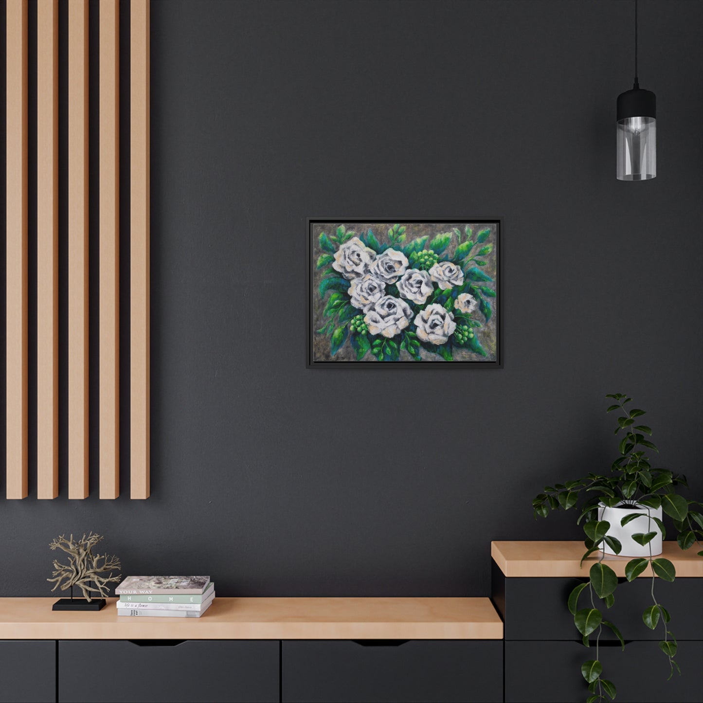 Rose Bouquet Burst Canvas Print, Black Frame