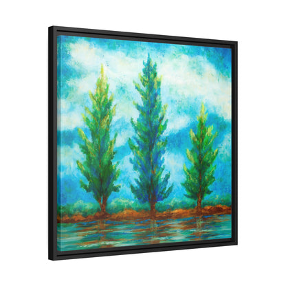 Three River Pines Canvas Print, Black Frame