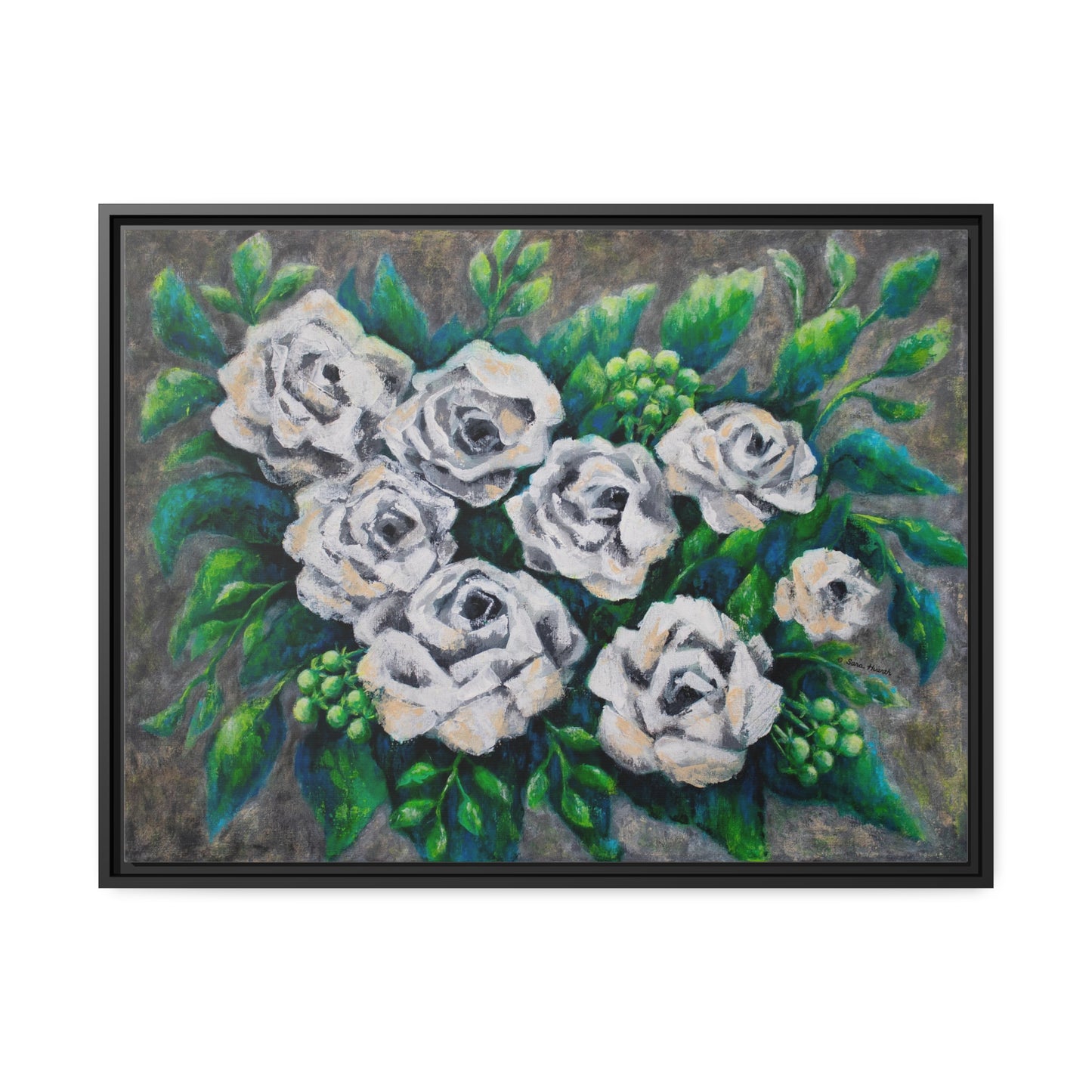 Rose Bouquet Burst Canvas Print, Black Frame