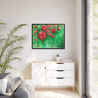 Roses and Confetti Canvas Print, Black Frame