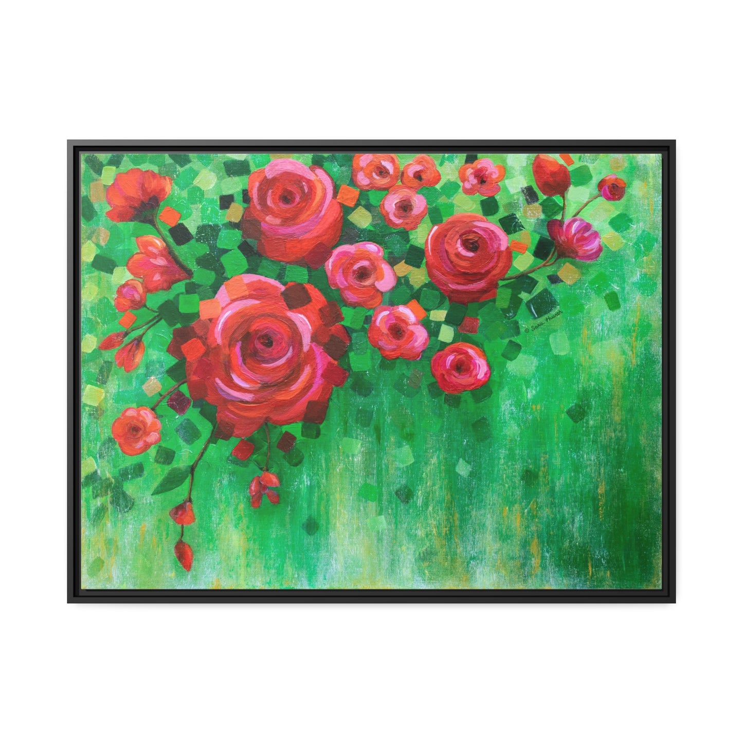 Roses and Confetti Canvas Print, Black Frame