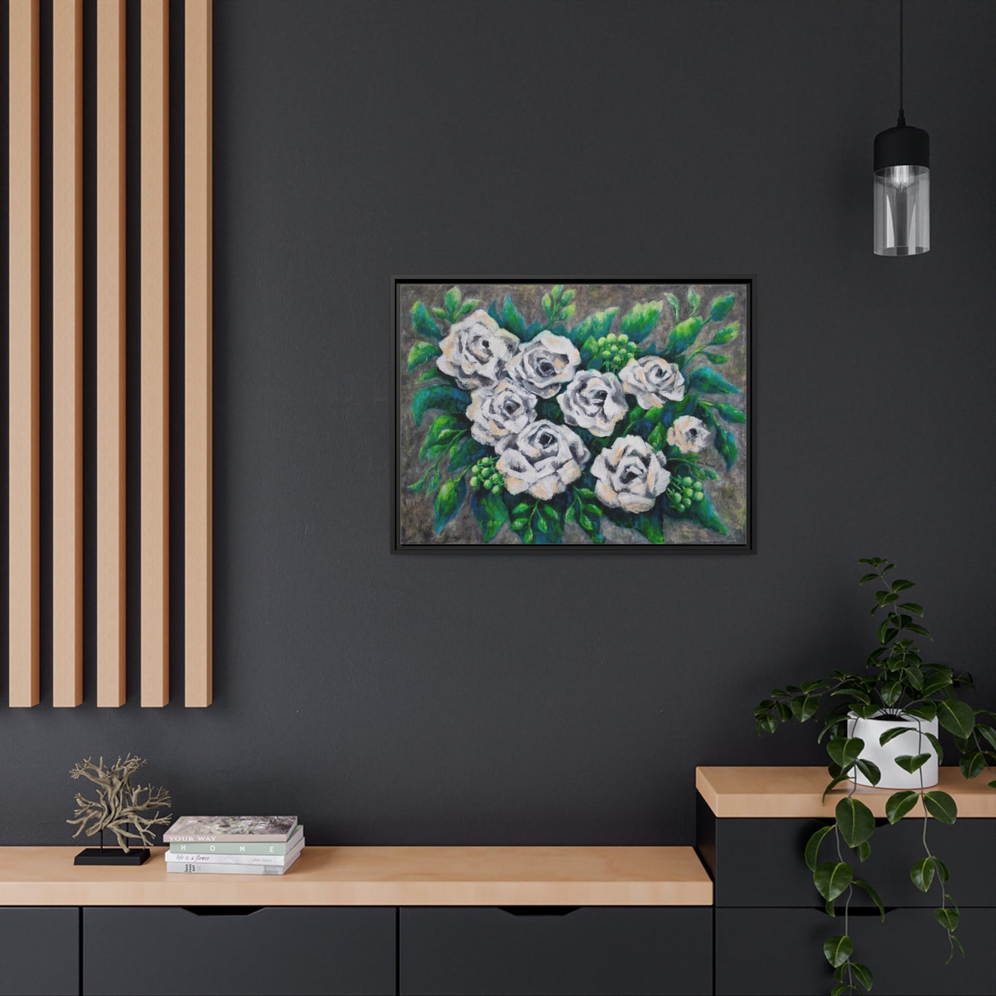 Rose Bouquet Burst Canvas Print, Black Frame