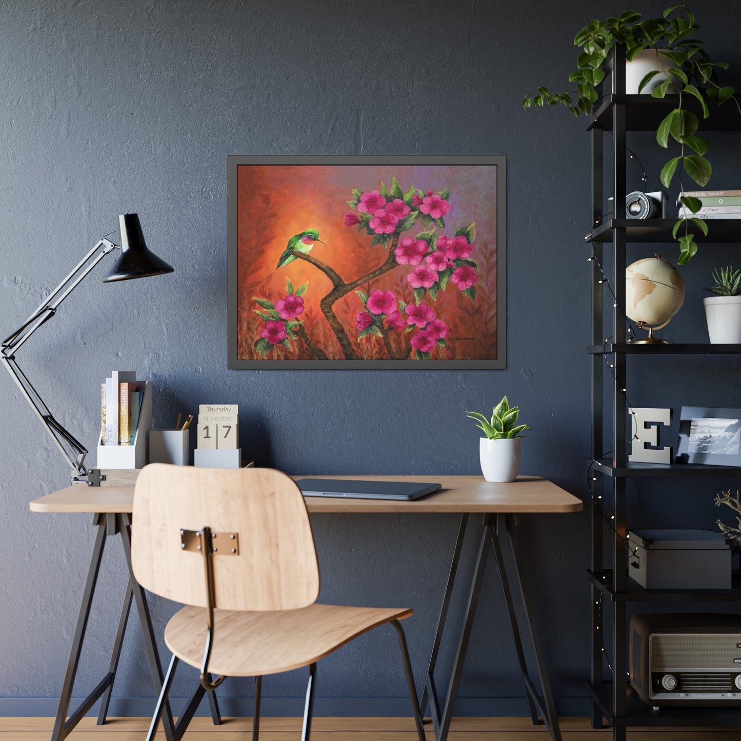 Hummingbird Sunset Paper Print, Framed