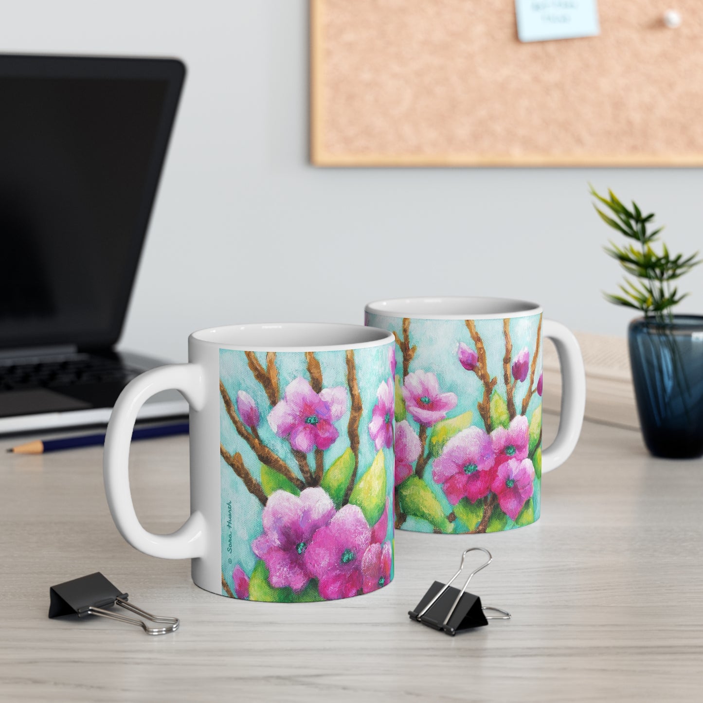 Pink Flowers Delight Painting Mug 11oz