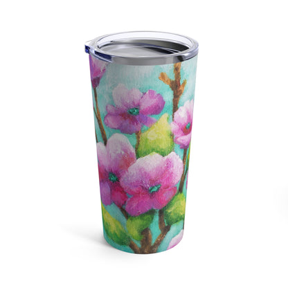 Pink Flowers Delight Painting Tumbler 20oz