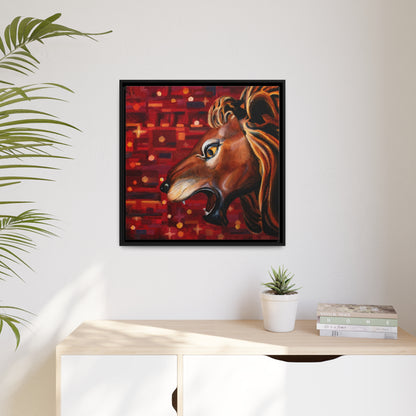 Carousel Lion Canvas Print, Black Frame