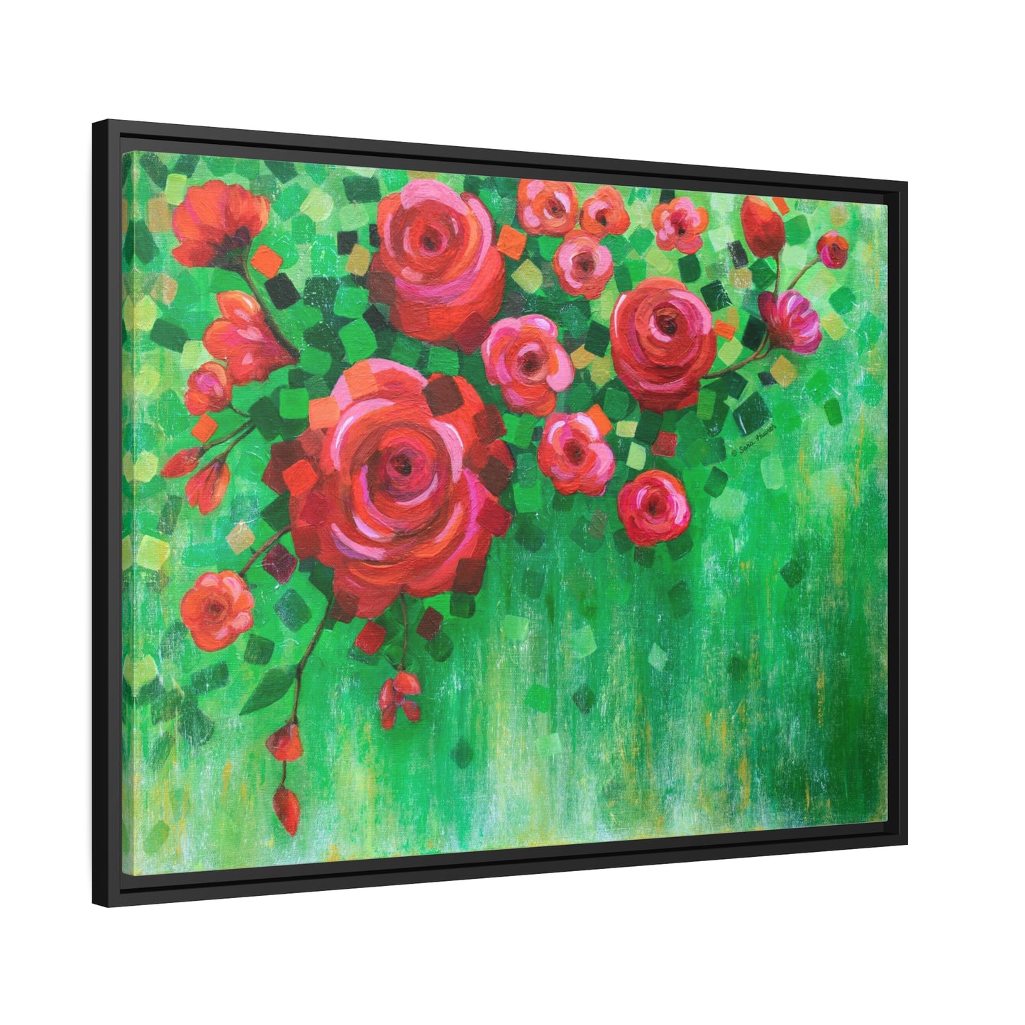 Roses and Confetti Canvas Print, Black Frame