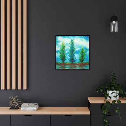 Three River Pines Canvas Print, Black Frame