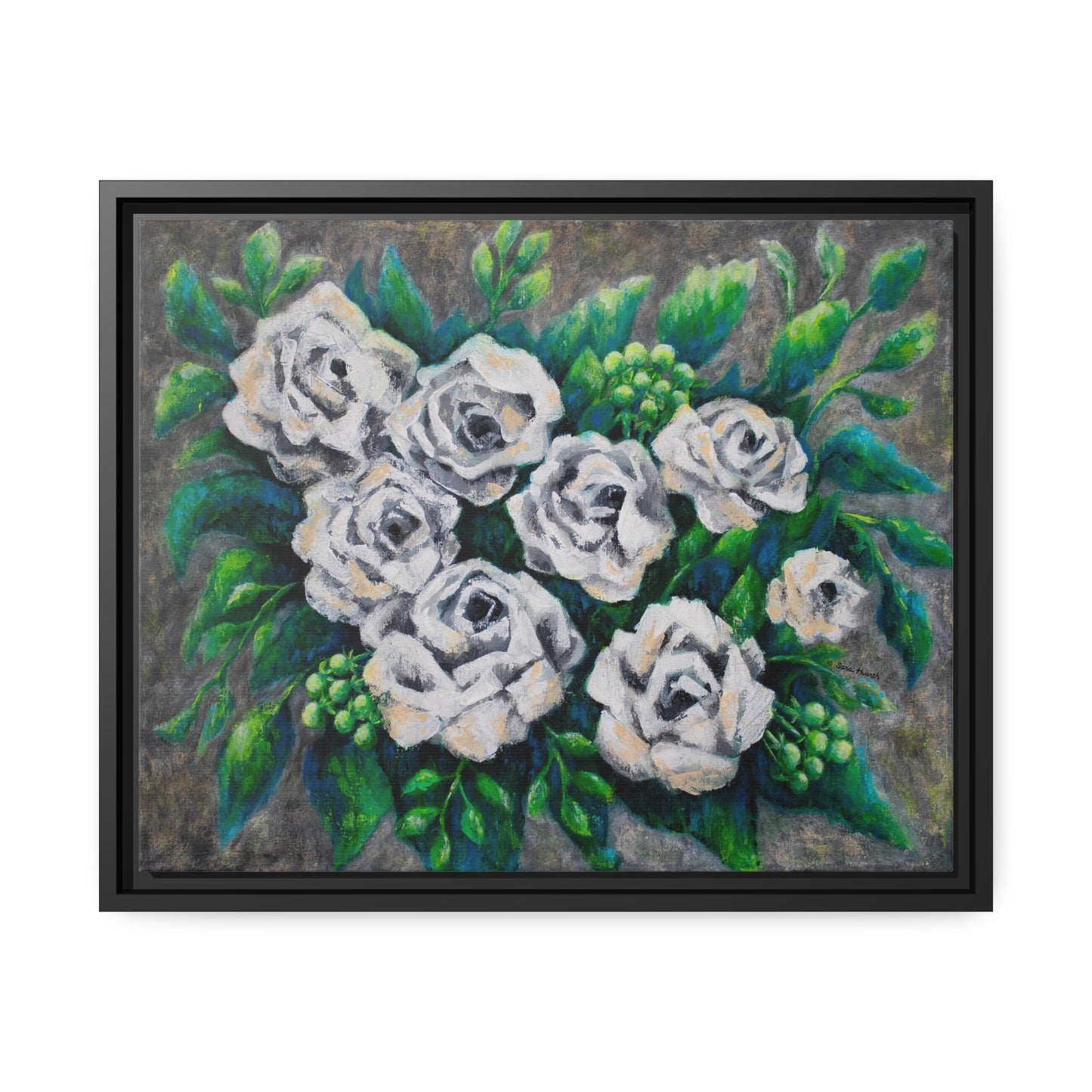 Rose Bouquet Burst Canvas Print, Black Frame