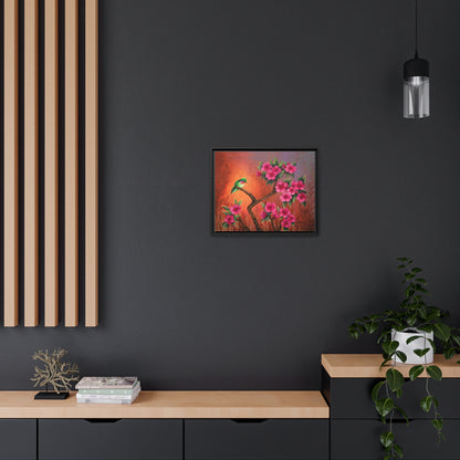 Hummingbird Sunset Canvas Print, Black Frame