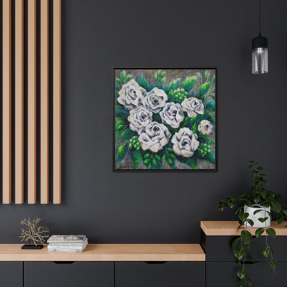 Rose Bouquet Burst Canvas Print, Black Frame