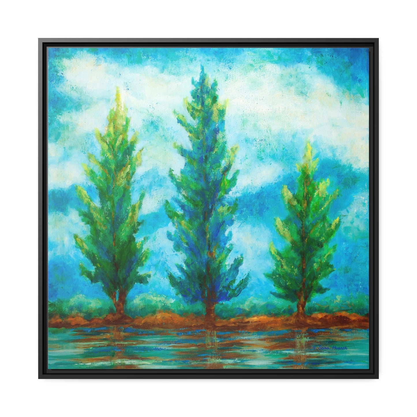 Three River Pines Canvas Print, Black Frame