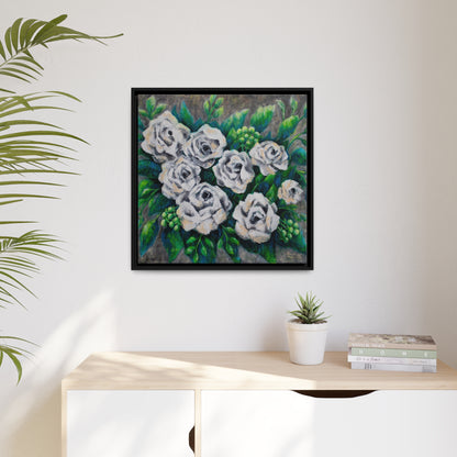 Rose Bouquet Burst Canvas Print, Black Frame