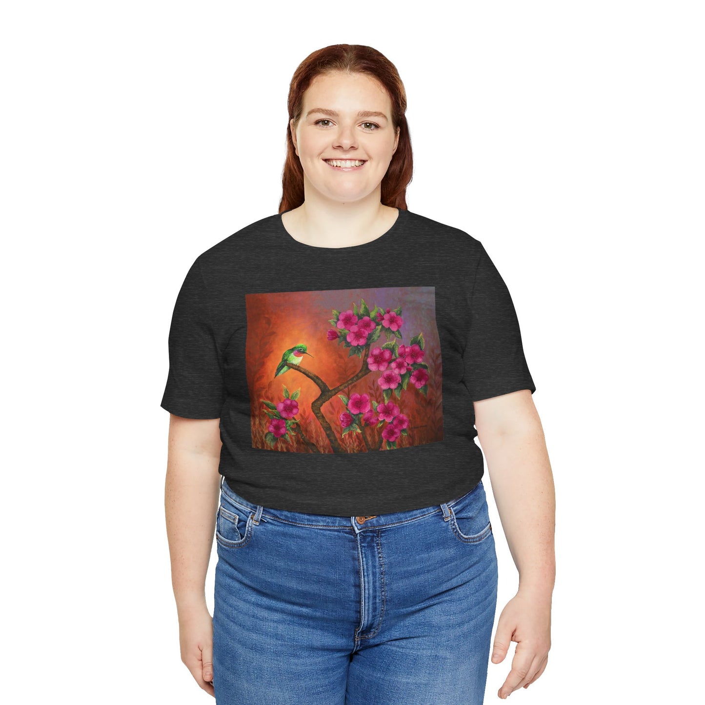 Hummingbird Sunset Painting Adult Unisex Jersey Short Sleeve T-Shirt