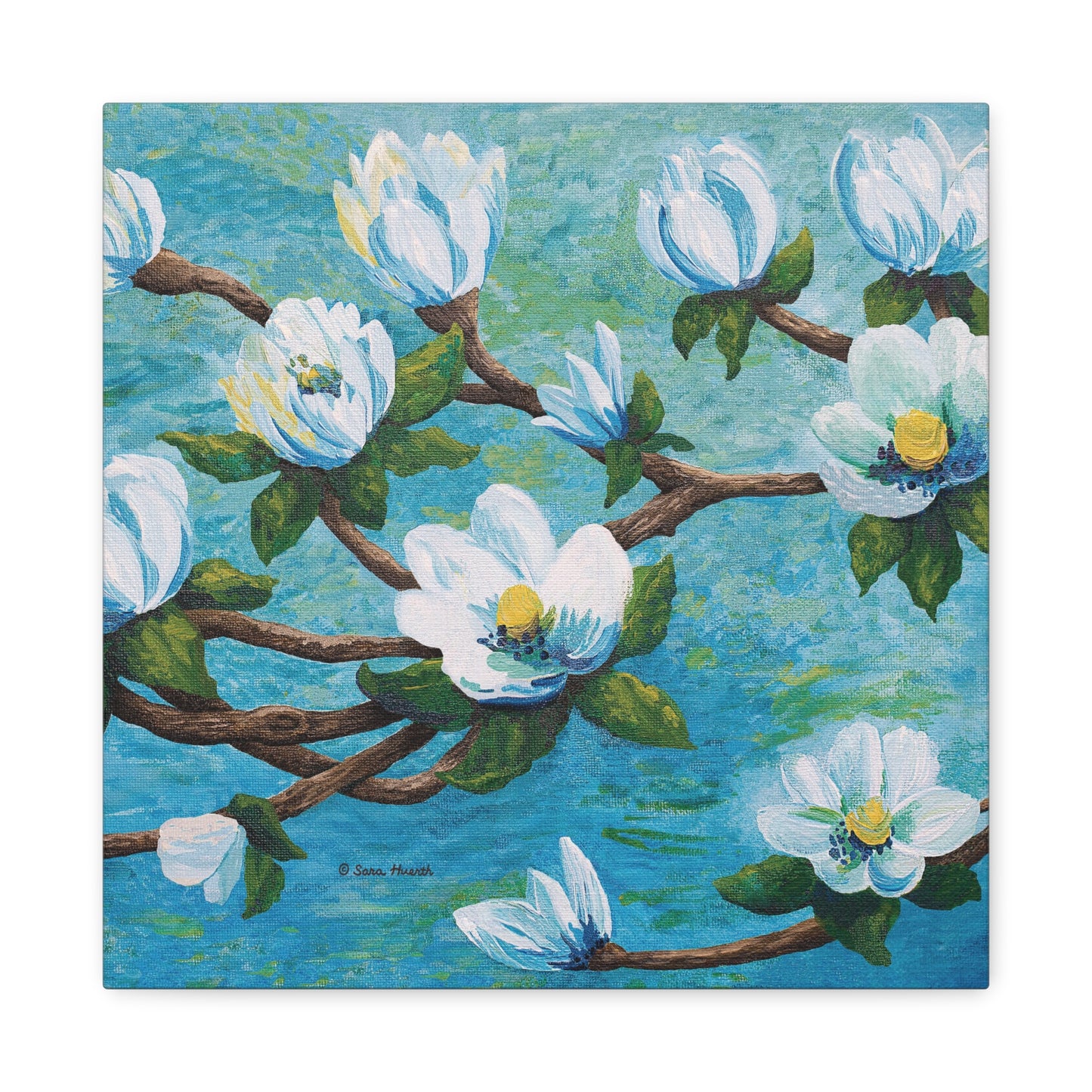 Magnolia Over Water Canvas Print