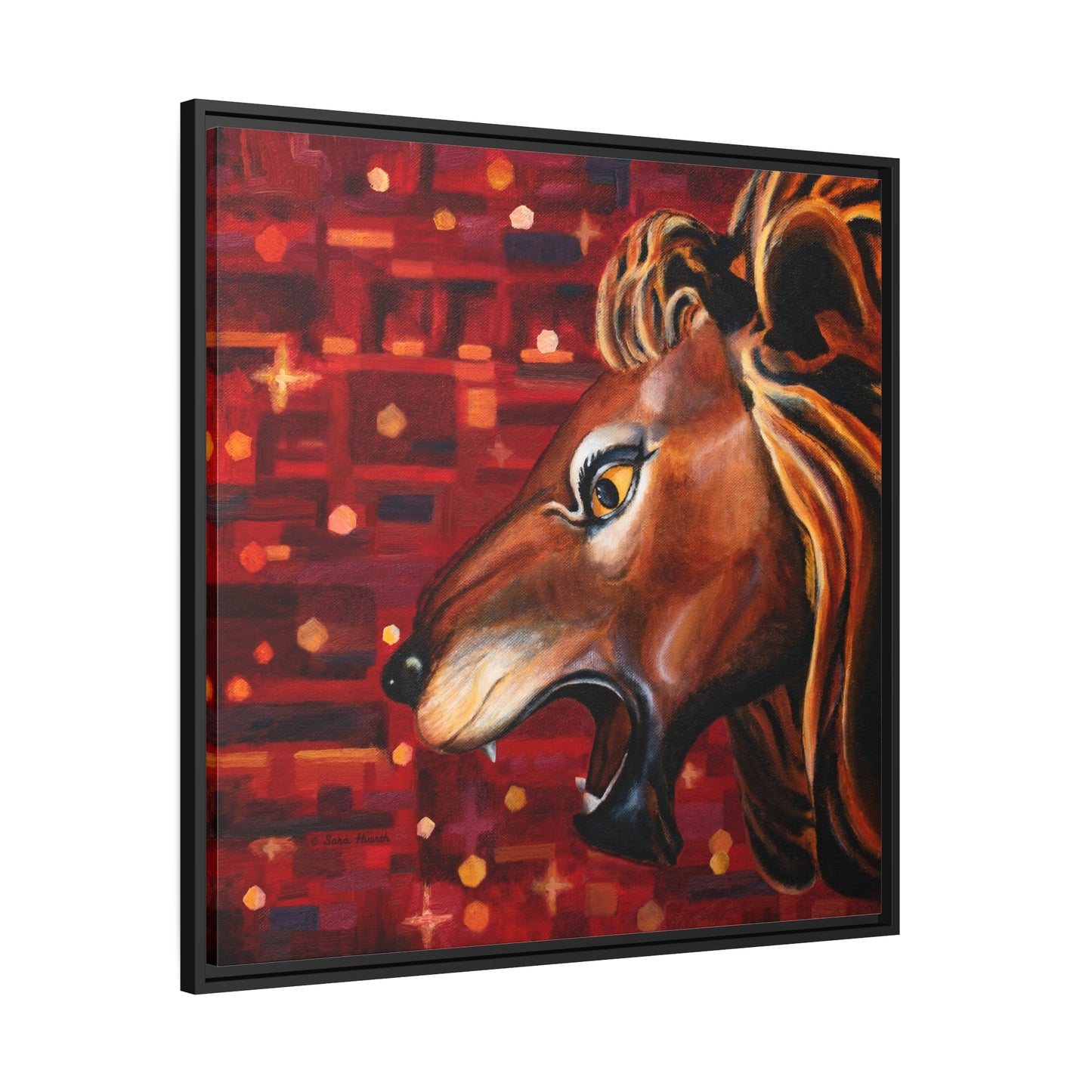 Carousel Lion Canvas Print, Black Frame