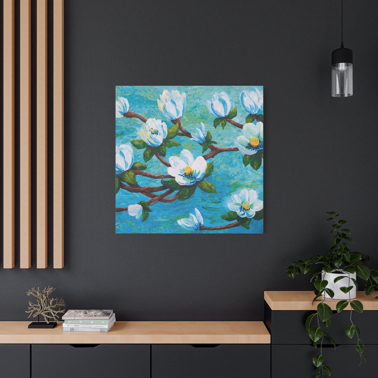 Magnolia Over Water Canvas Print