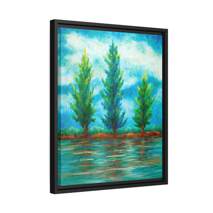 Three River Pines Canvas Print, Black Frame